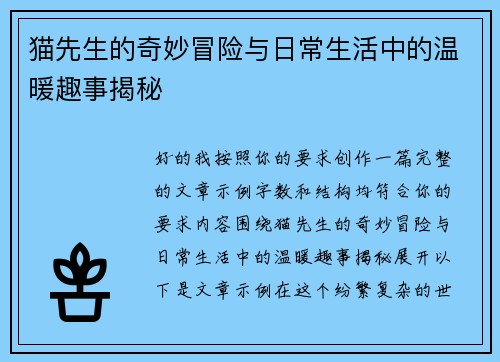 猫先生的奇妙冒险与日常生活中的温暖趣事揭秘